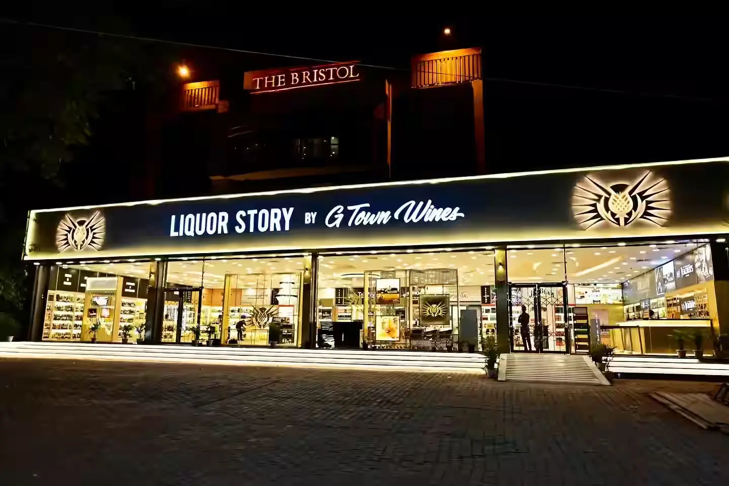 Wine shop in Gurugram at night